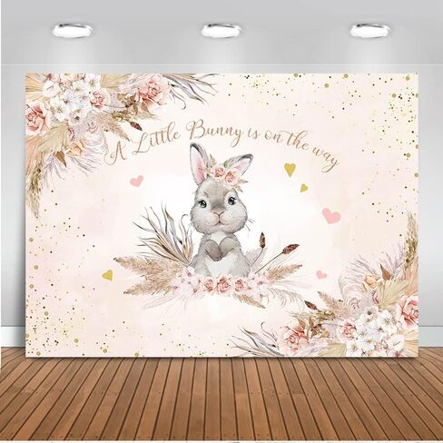 Mocsicka Floral Bunny Baby Shower Backdrop Boho Flowers Rabbit Easter Day Baby Shower Background A Little Bunny is On The Way Baby Shower Party Decorations (7x5ft) in Saudi Arabia