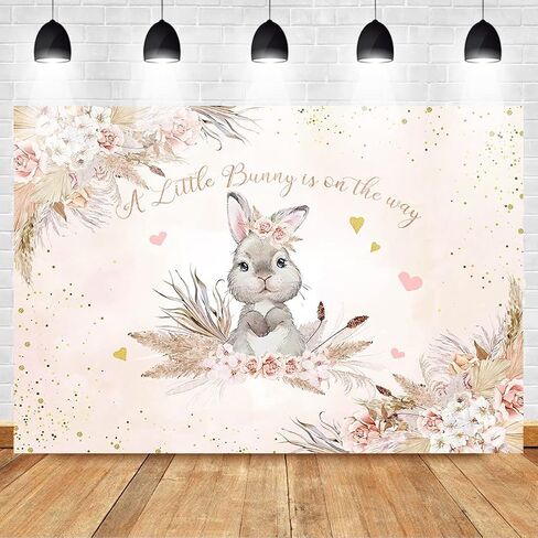Mocsicka Floral Bunny Baby Shower Backdrop Boho Flowers Rabbit Easter Day Baby Shower Background A Little Bunny is On The Way Baby Shower Party Decorations (7x5ft) in Saudi Arabia