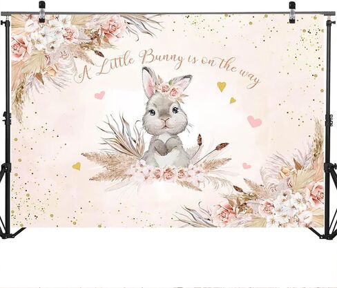 Mocsicka Floral Bunny Baby Shower Backdrop Boho Flowers Rabbit Easter Day Baby Shower Background A Little Bunny is On The Way Baby Shower Party Decorations (7x5ft) in Saudi Arabia