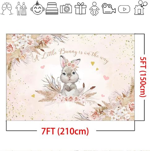 Mocsicka Floral Bunny Baby Shower Backdrop Boho Flowers Rabbit Easter Day Baby Shower Background A Little Bunny is On The Way Baby Shower Party Decorations (7x5ft) in Saudi Arabia