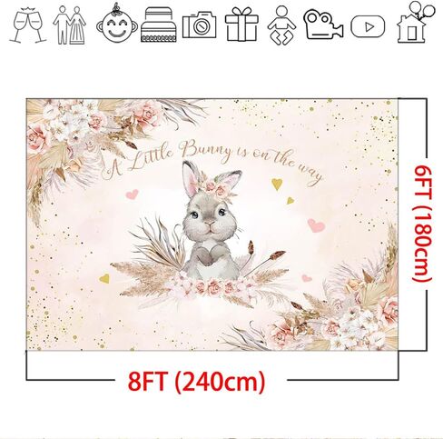Mocsicka Floral Bunny Baby Shower Backdrop Boho Flowers Rabbit Easter Day Baby Shower Background A Little Bunny is On The Way Baby Shower Party Decorations (7x5ft) in Saudi Arabia
