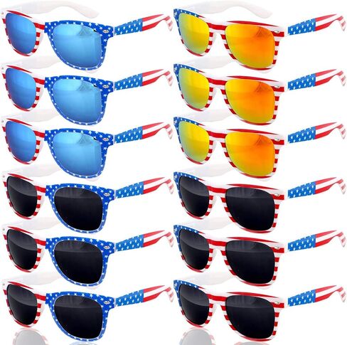 12 Pairs American Flag Sunglasses UV400, Patriotic Memorial Day Accessories Red White and Blue Sunglasses 4th of July Party Supplies Fourth of July Accessories USA Flag Favors for Women Men Teens in Saudi Arabia