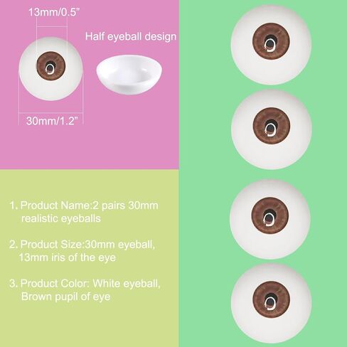 Realistic Acrylic Eyeball, 2 Pairs Plastic Hollow Eyeball, 30mm Diameter Half Round Fake Eyes for Halloween Party Decor Art Dolls Props, Green in Saudi Arabia
