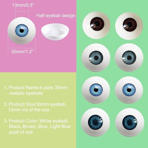 Realistic Acrylic Eyeball, 2 Pairs Plastic Hollow Eyeball, 30mm Diameter Half Round Fake Eyes for Halloween Party Decor Art Dolls Props, Green in Saudi Arabia