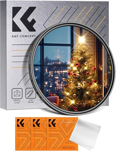 K&F Concept 62 مم مرشح النجوم المتغير مرشح النجوم المتقاطعة 4، 8 نقاط - 18 طبقة طلاء فائق النحافة مرشح عدسة الكاميرا الزجاجية البصرية مع 3 قطع قماش للتنظيف in Saudi Arabia
