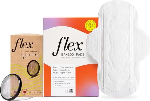 Flex Bamboo Pads (30 Count) & Flex Menstrual Discs (12 Count) Bundle | Beginner-Friendly Tampon Alternative | Helps Fight Odor | Disc Capacity of 5 Super Tampons in Saudi Arabia