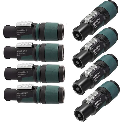 Neutrik NL4FXX-W-S 8 Pack 4-Pole speakON Cable Connector, Green Bushing Screw Terminal Assembly, Loud Speaker Audio, for Cable Diameters 6 to 12mm in Kuwait
