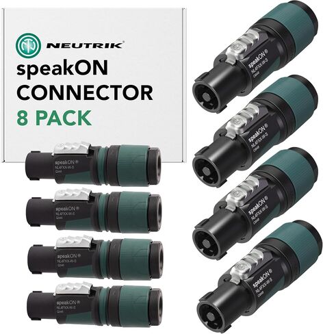 Neutrik NL4FXX-W-S 8 Pack 4-Pole speakON Cable Connector, Green Bushing Screw Terminal Assembly, Loud Speaker Audio, for Cable Diameters 6 to 12mm in Kuwait