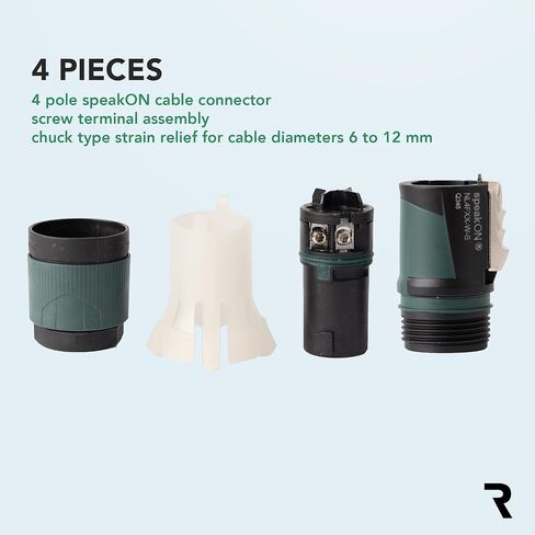 Neutrik NL4FXX-W-S 8 Pack 4-Pole speakON Cable Connector, Green Bushing Screw Terminal Assembly, Loud Speaker Audio, for Cable Diameters 6 to 12mm in Kuwait