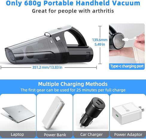 Handheld Vacuum Cordless, Car Vacuum Cleaner with 9.5KPA Suction/LED, Low-Noise Fast Charging USB Mini Rechargeable Vacuum Cleaner Wireless with 2 Filters for Car/Home/Pet Hair in Saudi Arabia