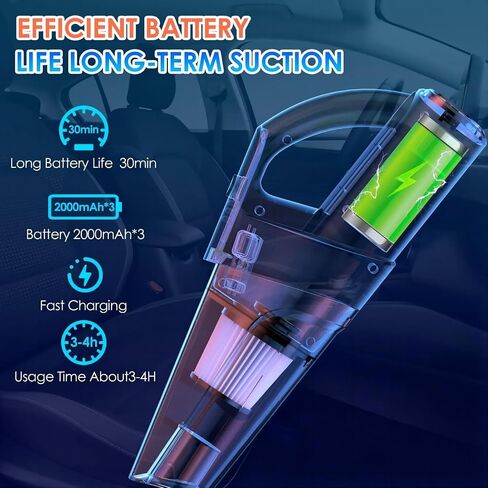 Handheld Vacuum Cordless, Car Vacuum Cleaner with 9.5KPA Suction/LED, Low-Noise Fast Charging USB Mini Rechargeable Vacuum Cleaner Wireless with 2 Filters for Car/Home/Pet Hair in Saudi Arabia
