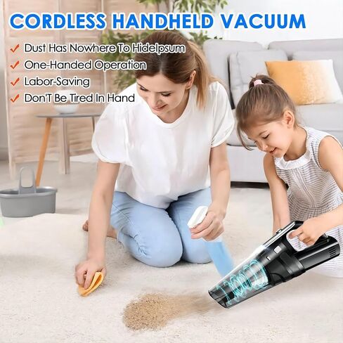 Handheld Vacuum Cordless, Car Vacuum Cleaner with 9.5KPA Suction/LED, Low-Noise Fast Charging USB Mini Rechargeable Vacuum Cleaner Wireless with 2 Filters for Car/Home/Pet Hair in Saudi Arabia