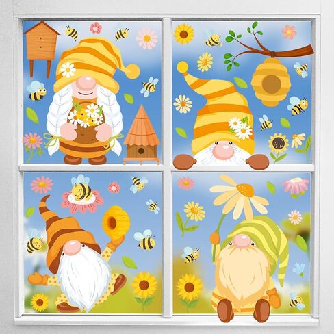 ملصقات نافذة نحلة العسل تلعثم عباد الشمس جنوم كبير على الوجهين نافذة شارات زهرة وعاء العسل ملصقات ثابتة قابلة للإزالة على شكل قرص العسل لتزيين نافذة المنزل 9 أوراق in Kuwait