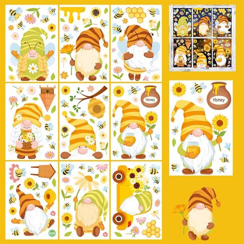 ملصقات نافذة نحلة العسل تلعثم عباد الشمس جنوم كبير على الوجهين نافذة شارات زهرة وعاء العسل ملصقات ثابتة قابلة للإزالة على شكل قرص العسل لتزيين نافذة المنزل 9 أوراق in Kuwait