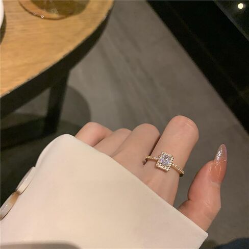 Roe Dolph 2Pcs Crystal Rings Engagement Ring for Wedding Gold Sparkling Cubic Zirconia Ring for Women Adjustable Open Dainty Rings Silver Square Rhinestone Rings Jewelry Gift for Girls Lady in Saudi Arabia