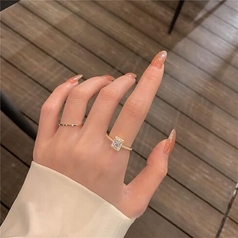 Roe Dolph 2Pcs Crystal Rings Engagement Ring for Wedding Gold Sparkling Cubic Zirconia Ring for Women Adjustable Open Dainty Rings Silver Square Rhinestone Rings Jewelry Gift for Girls Lady in Saudi Arabia