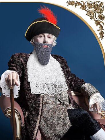 5 Pcs Renaissance Costume Accessories Set Men Medieval Renaissance Hat with Fake Beards Victorian White Lace Jabot Collar and Hand Sleeves Colonial Costume for Halloween Cosplay Party in Kuwait