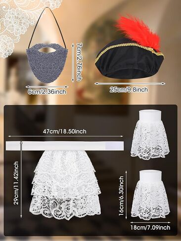 5 Pcs Renaissance Costume Accessories Set Men Medieval Renaissance Hat with Fake Beards Victorian White Lace Jabot Collar and Hand Sleeves Colonial Costume for Halloween Cosplay Party in Kuwait