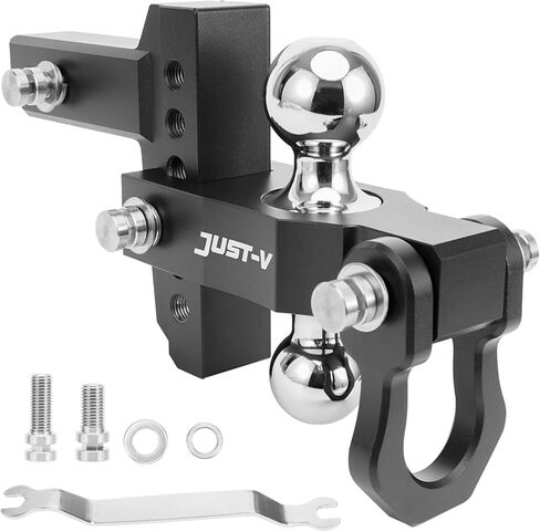 وصلة مقطورة قابلة للتعديل مقاس 15.24 سم من Just-V مقاس 15.24 سم قطرة/ارتفاع، تناسب كرة السحب المزدوجة (2 بوصة × 2-5/16 بوصة) لسيارات الدفع الرباعي والمركبات الترفيهية والشاحنات -12,500 جيجا طن مع مقطورة خاصة مسامير أقفال سوداء in Kuwait