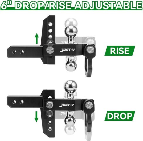 وصلة مقطورة قابلة للتعديل مقاس 15.24 سم من Just-V مقاس 15.24 سم قطرة/ارتفاع، تناسب كرة السحب المزدوجة (2 بوصة × 2-5/16 بوصة) لسيارات الدفع الرباعي والمركبات الترفيهية والشاحنات -12,500 جيجا طن مع مقطورة خاصة مسامير أقفال سوداء in Kuwait