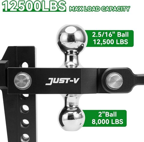 وصلة مقطورة قابلة للتعديل مقاس 15.24 سم من Just-V مقاس 15.24 سم قطرة/ارتفاع، تناسب كرة السحب المزدوجة (2 بوصة × 2-5/16 بوصة) لسيارات الدفع الرباعي والمركبات الترفيهية والشاحنات -12,500 جيجا طن مع مقطورة خاصة مسامير أقفال سوداء in Kuwait