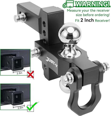 وصلة مقطورة قابلة للتعديل مقاس 15.24 سم من Just-V مقاس 15.24 سم قطرة/ارتفاع، تناسب كرة السحب المزدوجة (2 بوصة × 2-5/16 بوصة) لسيارات الدفع الرباعي والمركبات الترفيهية والشاحنات -12,500 جيجا طن مع مقطورة خاصة مسامير أقفال سوداء in Kuwait
