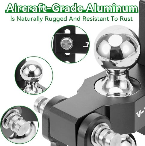 وصلة مقطورة قابلة للتعديل مقاس 15.24 سم من Just-V مقاس 15.24 سم قطرة/ارتفاع، تناسب كرة السحب المزدوجة (2 بوصة × 2-5/16 بوصة) لسيارات الدفع الرباعي والمركبات الترفيهية والشاحنات -12,500 جيجا طن مع مقطورة خاصة مسامير أقفال سوداء in Kuwait