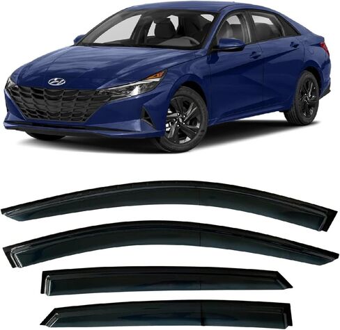 2017-2020 Tape-on Side Window Deflector Visors for Hyundai Elantra SE SEL Value ECO Limited Sport Black Tinted Rain Guards 2018 2019 in Kuwait