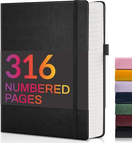 دفتر يوميات مبطن من Forvencer مع 316 صفحة مرقمة، B5 مجلات سميكة مسطرة من الكلية للكتابة بورق 100 جرام في المتر المربع، دفاتر ملاحظات ذات غلاف فني مع محتويات للعمل والمدرسة والنساء والرجال باللون الأسود in Saudi Arabia