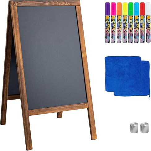 TIANSE Magnetic Wooden A-Frame Chalkboard Sign, Large 40" x 21" Floor Standing Double-Sided Sidewalk Chalkboard Easel, Suit for Store, Restaurant or Wedding with Wipe, Chalk Markers and Magnet (Black) in Saudi Arabia