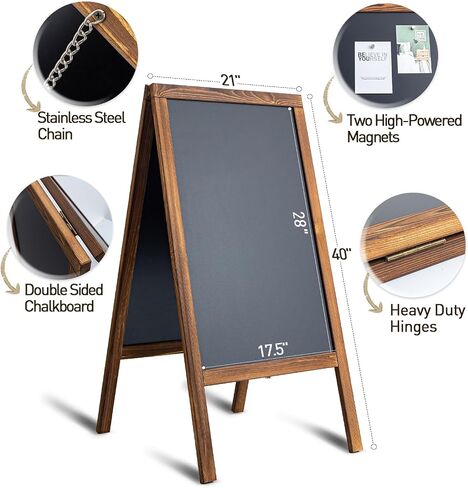 TIANSE Magnetic Wooden A-Frame Chalkboard Sign, Large 40" x 21" Floor Standing Double-Sided Sidewalk Chalkboard Easel, Suit for Store, Restaurant or Wedding with Wipe, Chalk Markers and Magnet (Black) in Saudi Arabia