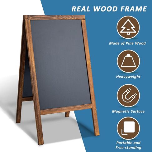 TIANSE Magnetic Wooden A-Frame Chalkboard Sign, Large 40" x 21" Floor Standing Double-Sided Sidewalk Chalkboard Easel, Suit for Store, Restaurant or Wedding with Wipe, Chalk Markers and Magnet (Black) in Saudi Arabia