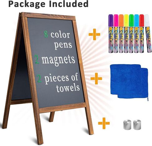 TIANSE Magnetic Wooden A-Frame Chalkboard Sign, Large 40" x 21" Floor Standing Double-Sided Sidewalk Chalkboard Easel, Suit for Store, Restaurant or Wedding with Wipe, Chalk Markers and Magnet (Black) in Saudi Arabia