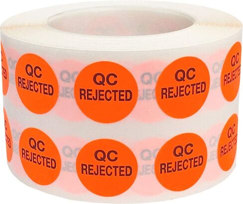 Quality Control Rejected Stickers, QC Tester Labels on Fluorescent Red Paper, Suitable for Warehouse and Manufacturing, 1/2 Inch Round, 1000 Labels Per Roll in Saudi Arabia