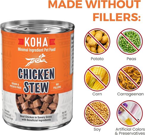 KOHA Minimal Ingredient Chicken Stew for Dogs, High Protein Limited Ingredient Dog Food, 12.7oz Cans (Case of 12) in Kuwait