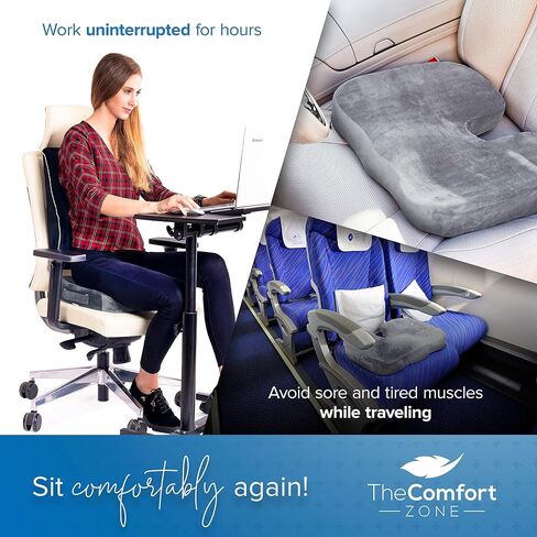 TheComfortZone Seat Cushion for Office Chair Memory Foam Coccyx Cushion Butt Pillow for Sciatica Tailbone & Back Pain Relief Long Sitting Office Desk Gaming Chair Car Seat Cushion Driving-Black in Saudi Arabia