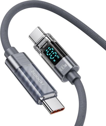 كابل USB C إلى USB C بقوة 100 واط، كابل USB C للشحن السريع 3.3FT من النوع C PD 5A مع شاشة LED سلك شاحن مجدول من النايلون متوافق مع iPhone 15 Pro Max Plus وMacBook وiPad وGalaxy S24 S23 S22 وPixel in Kuwait
