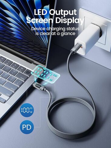 كابل USB C إلى USB C بقوة 100 واط، كابل USB C للشحن السريع 3.3FT من النوع C PD 5A مع شاشة LED سلك شاحن مجدول من النايلون متوافق مع iPhone 15 Pro Max Plus وMacBook وiPad وGalaxy S24 S23 S22 وPixel in Kuwait