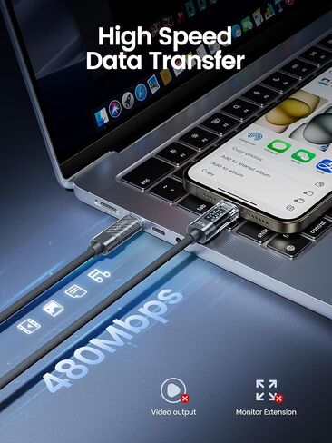 كابل USB C إلى USB C بقوة 100 واط، كابل USB C للشحن السريع 3.3FT من النوع C PD 5A مع شاشة LED سلك شاحن مجدول من النايلون متوافق مع iPhone 15 Pro Max Plus وMacBook وiPad وGalaxy S24 S23 S22 وPixel in Kuwait
