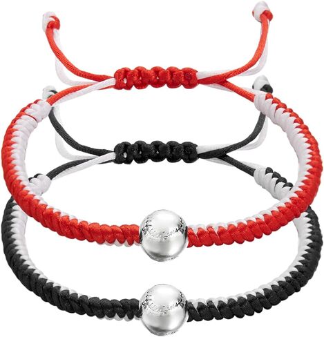 قطعتان/مجموعة من الأساور المضفرة هدايا البيسبول للأولاد، أساور معصم قابلة للتعديل مع خرز البيسبول/كرة القدم، أساور رياضية ملهمة للمراهقين والبالغين in Kuwait