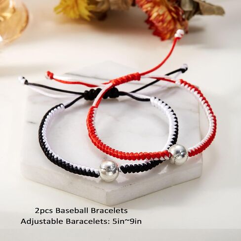 قطعتان/مجموعة من الأساور المضفرة هدايا البيسبول للأولاد، أساور معصم قابلة للتعديل مع خرز البيسبول/كرة القدم، أساور رياضية ملهمة للمراهقين والبالغين in Kuwait