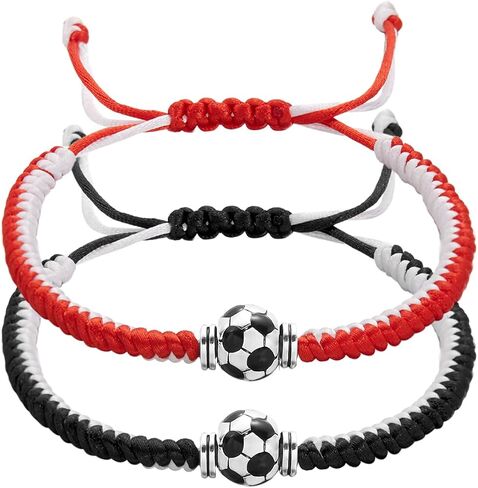 2pcs/set Braided Bracelets Baseball Gifts for Boys Adjustable Wristbands with Baseball/Football Beads Inspirational Sport Bracelets for Teens Adults in Saudi Arabia
