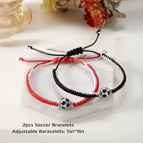 2pcs/set Braided Bracelets Baseball Gifts for Boys Adjustable Wristbands with Baseball/Football Beads Inspirational Sport Bracelets for Teens Adults in Saudi Arabia