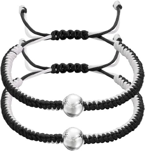 2pcs/set Braided Bracelets Baseball Gifts for Boys Adjustable Wristbands with Baseball/Football Beads Inspirational Sport Bracelets for Teens Adults in Saudi Arabia