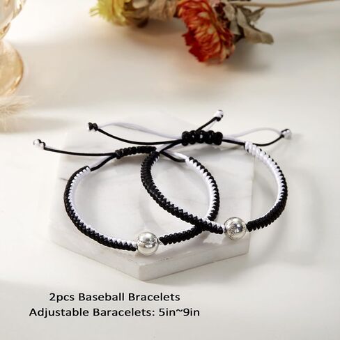 2pcs/set Braided Bracelets Baseball Gifts for Boys Adjustable Wristbands with Baseball/Football Beads Inspirational Sport Bracelets for Teens Adults in Saudi Arabia