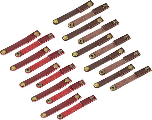 MECCANIXITY ربطات كابل جلدية لأشرطة الكابلات، منظم السلك، إدارة الكابلات المحمولة لكابلات USB، أسلاك سماعة الرأس، بني/بني فاتح، حزمة من 20 in Kuwait