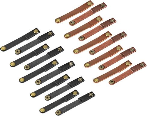 MECCANIXITY ربطات كابل جلدية لأشرطة الكابلات، منظم السلك، إدارة الكابلات المحمولة لكابلات USB، أسلاك سماعة الرأس، بني/بني فاتح، حزمة من 20 in Kuwait