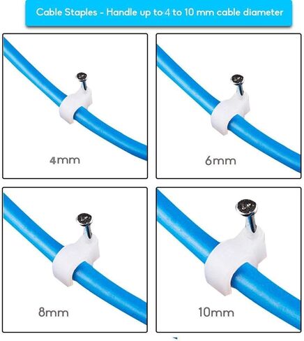 مقاطع سلك كابل مستديرة 4 مم 6 مم 8 مم 10 مم (عبوة من 400) إدارة الكابلات RG6 RG59 CAT5 CAT6 RJ45 مكبر صوت تلفزيون إيثرنت كهربائي سلك حامل ربطة عنق مشابك أظافر محورية واحدة in Kuwait