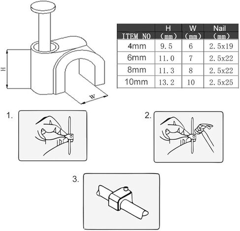 مقاطع سلك كابل مستديرة 4 مم 6 مم 8 مم 10 مم (عبوة من 400) إدارة الكابلات RG6 RG59 CAT5 CAT6 RJ45 مكبر صوت تلفزيون إيثرنت كهربائي سلك حامل ربطة عنق مشابك أظافر محورية واحدة in Kuwait