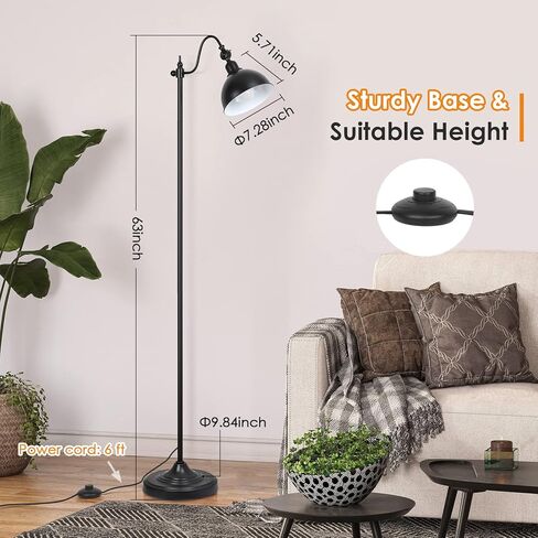 مصباح أرضي صناعي Mlambert، مصباح LED قائم مقاس 63 بوصة حديث مع لمبة LED 11 وات A19، رأس قابل للتعديل، مفتاح قدم، مصباح معدني لغرفة المعيشة، ضوء حامل in Kuwait